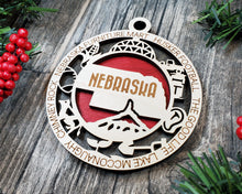 Load image into Gallery viewer, State Ornament - Wood USA Ornament - Christmas Ornament - Nebraska Ornament