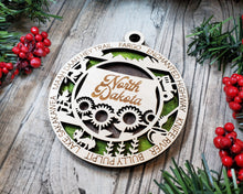 Load image into Gallery viewer, State Ornament - Wood USA Ornament - Christmas Ornament - North Dakota Ornament