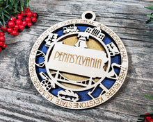 Load image into Gallery viewer, State Ornament - Wood USA Ornament - Christmas Ornament - Pennsylvania Ornament
