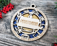 Load image into Gallery viewer, State Ornament - Wood USA Ornament - Christmas Ornament - Pennsylvania Ornament