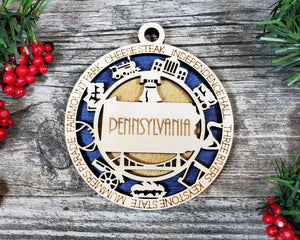 State Ornament - Wood USA Ornament - Christmas Ornament - Pennsylvania Ornament