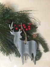 Load image into Gallery viewer, Corrugated metal deer ornament - holiday decor - Christmas- Winter decor - ornaments
