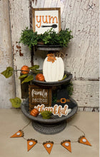 Load image into Gallery viewer, Thanksgiving Tiered Tray set - fall decor - tiered tray decor - Pumpkin - Family Recipe