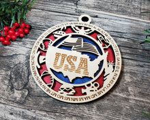 Load image into Gallery viewer, State Ornament - Wood USA Ornament - Christmas Ornament - United States of America Ornament
