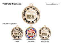 Load image into Gallery viewer, State Ornament - Wood USA Ornament - Christmas Ornament - United States of America Ornament
