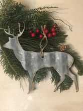 Load image into Gallery viewer, Corrugated metal deer ornament - holiday decor - Christmas- Winter decor - ornaments

