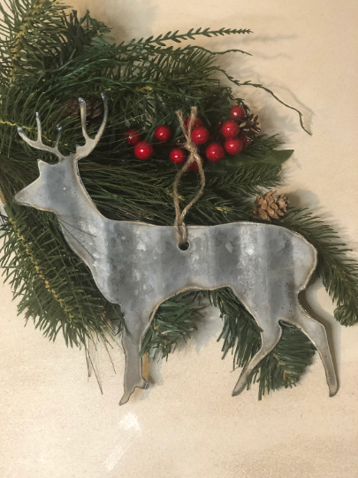 Corrugated metal deer ornament - holiday decor - Christmas- Winter decor - ornaments