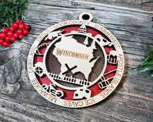 Load image into Gallery viewer, State Ornament - Wood USA Ornament - Christmas Ornament - Wisconsin Ornament