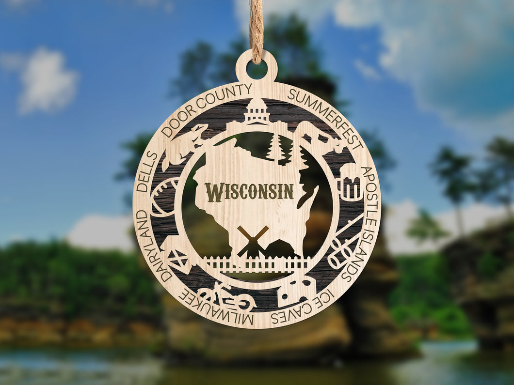 State Ornament - Wood USA Ornament - Christmas Ornament - Wisconsin Ornament