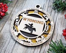 Load image into Gallery viewer, State Ornament - Wood USA Ornament - Christmas Ornament - Wyoming Ornament