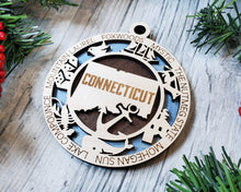 Load image into Gallery viewer, State Ornament - Wood USA Ornament - Christmas Ornament - Connecticut Ornament
