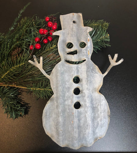 Corrugated metal snowman - holiday decor - Christmas- Winter decor