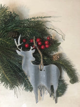 Load image into Gallery viewer, Corrugated metal deer ornament - holiday decor - Christmas- Winter decor - ornaments