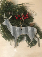 Load image into Gallery viewer, Corrugated metal deer ornament - holiday decor - Christmas- Winter decor - ornaments