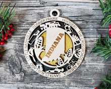 Load image into Gallery viewer, State Ornament - Wood USA Ornament - Christmas Ornament - Indiana Ornament