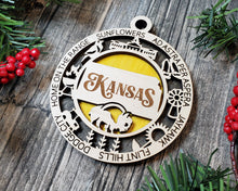 Load image into Gallery viewer, State Ornament - Wood USA Ornament - Christmas Ornament - Kansas Ornament