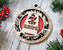Load image into Gallery viewer, State Ornament - Wood USA Ornament - Christmas Ornament - Alabama Ornament
