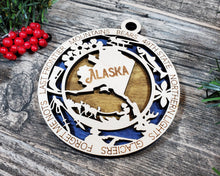 Load image into Gallery viewer, State Ornament - Wood USA Ornament - Christmas Ornament - Alaska Ornament