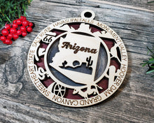 Load image into Gallery viewer, State Ornament - Wood USA Ornament - Christmas Ornament - Arizona Ornament