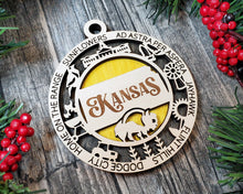 Load image into Gallery viewer, State Ornament - Wood USA Ornament - Christmas Ornament - Kansas Ornament