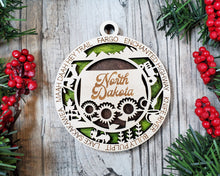 Load image into Gallery viewer, State Ornament - Wood USA Ornament - Christmas Ornament - North Dakota Ornament