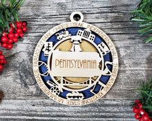 Load image into Gallery viewer, State Ornament - Wood USA Ornament - Christmas Ornament - Pennsylvania Ornament