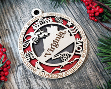 Load image into Gallery viewer, State Ornament - Wood USA Ornament - Christmas Ornament - Virginia Ornament