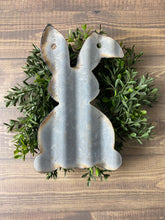 Load image into Gallery viewer, 8 Inch Corrugated metal bent ear bunny - spring decor - Easter- bunny decor