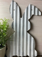 Load image into Gallery viewer, 20” Corrugated metal bent ear bunny - spring decor - Easter- bunny decor