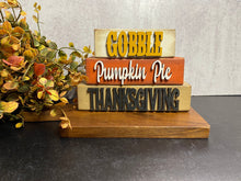 Load image into Gallery viewer, Fall Word Stack, Gobble, Pumpkin and Thanksgiving, Wood Shelf Sitter, Tiered Tray Decor, Thanksgiving Decor