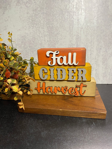 Fall Word Stack, Fall, Cider and Harvest, Wood Shelf Sitter, Tiered Tray Decor