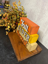 Load image into Gallery viewer, Fall Word Stack, Fall, Cider and Harvest, Wood Shelf Sitter, Tiered Tray Decor
