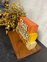 Load image into Gallery viewer, Fall Word Stack, Fall, Cider and Harvest, Wood Shelf Sitter, Tiered Tray Decor