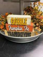 Load image into Gallery viewer, Fall Word Stack, Gobble, Pumpkin and Thanksgiving, Wood Shelf Sitter, Tiered Tray Decor, Thanksgiving Decor