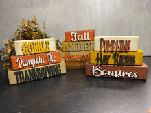 Load image into Gallery viewer, Fall Word Stack, Gobble, Pumpkin and Thanksgiving, Wood Shelf Sitter, Tiered Tray Decor, Thanksgiving Decor