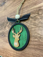 Load image into Gallery viewer, Farmhouse Round Tree or Deer ornament - Christmas decor - Ornament- tiered tray decor - tree ornament - deer ornament - Rustic Ornament