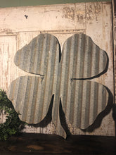 Load image into Gallery viewer, Corrugated metal 4 leaf clover (18”) - Spring decor - St Patrick’s Day decor - Shamrock
