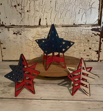 Load image into Gallery viewer, Set of 3 3D laser cut wood stars