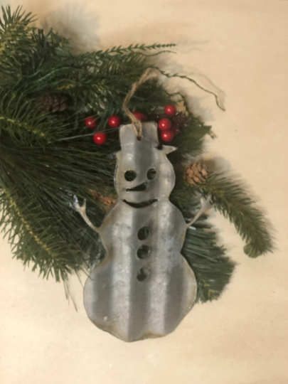 Corrugated metal snowman - holiday decor - Christmas- Winter decor - ornaments