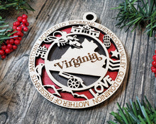 Load image into Gallery viewer, State Ornament - Wood USA Ornament - Christmas Ornament - Virginia Ornament