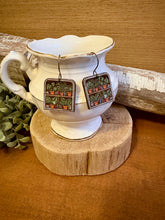 Load image into Gallery viewer, Bookcase Version 3 Drop Earrings, laser engraved, hand painted, wood earrings, nickel free
