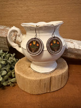 Load image into Gallery viewer, Round Folk Art Floral Drop Earrings No. 1, laser engraved, hand painted, wood earrings, nickel free
