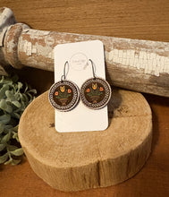 Load image into Gallery viewer, Round Folk Art Floral Drop Earrings No. 1, laser engraved, hand painted, wood earrings, nickel free

