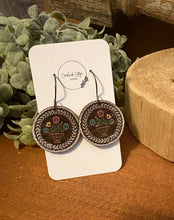 Load image into Gallery viewer, Round Folk Art Floral Drop Earrings No. 2, laser engraved, hand painted, wood earrings, nickel free
