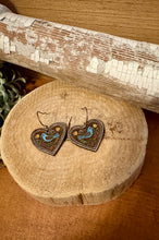 Load image into Gallery viewer, Heart Folk Art Drop Earrings No. 1, laser engraved, handpainted, wood earrings, nickel free
