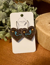 Load image into Gallery viewer, Heart Folk Art Drop Earrings No. 1, laser engraved, handpainted, wood earrings, nickel free
