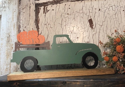 Farmhouse Decor - Vintage Truck - Metal Decor - Shelf Sitter - Pumpkin - Fall Decor