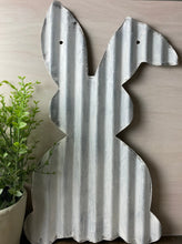 Load image into Gallery viewer, 24 inch Corrugated metal bent ear bunny - spring decor - Easter- bunny decor
