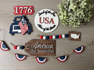 Land of the Brave Tiered Tray set, Patriotic decor, tiered tray decor