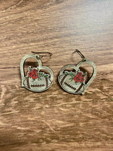 Load image into Gallery viewer, Heart Floral Football Earrings, Dangle Earrings, Sports Earrings, Team Pride, Hypoallergenic, Gift for Her, Laser engraved wood, Z276
